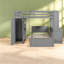 Lit mezzanine double multifonctionnel avec lit simple, bois massif, finition grise pour les espaces compacts