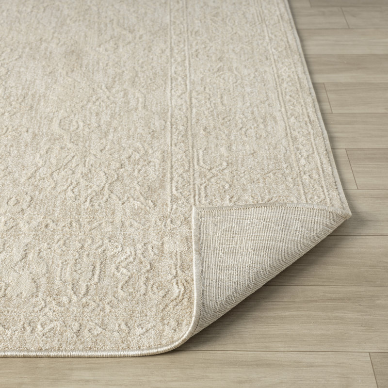 Tapis floral en polyester Mulay, Rectangle 7 pi 9 po x 10 pi, Crème