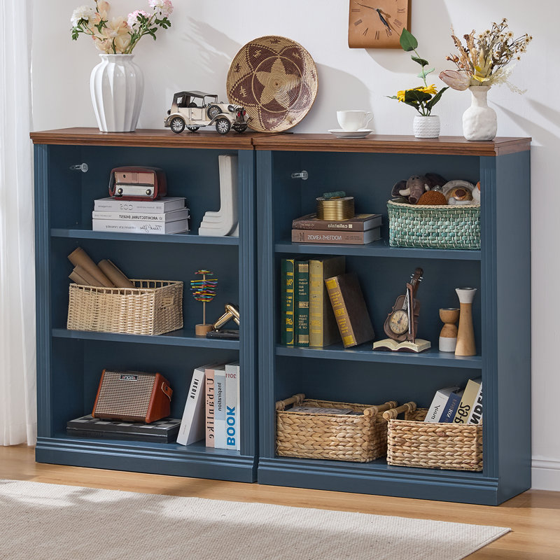 43" Tall Bookshelf,3-Tier Thick Wooden Book Shelf With Adjustable Shelves,Free Standing Farmhouse Bookcase With Open Display Storage,Floor Vintage Bookshelves For Living Room,Office