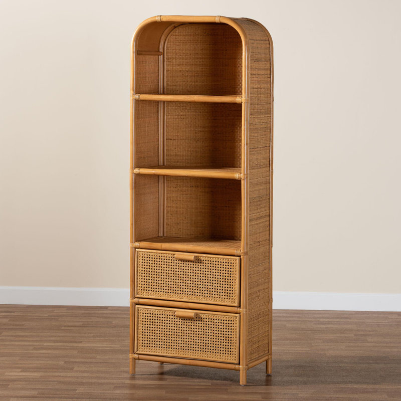 Curacao Tall Light Honey Rattan and Wood Bookcase with Drawers