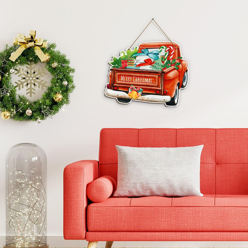 Decor Merry Christmas Décoration pour porte d'entrée réversible suspendue Welcome Farmhouse