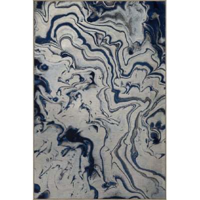 Tapis décoratif moderne à motif abstrait bleu et beige