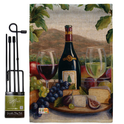 En toile jute à vin rouge et blanc happy hours, impression à 2 côtés, 19 po x l 13 po ensemble de drapeau