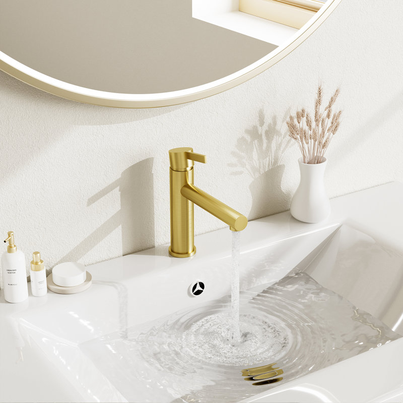 NO Single-handle Bathroom Faucet with Drain Assembly, Brushed Gold
