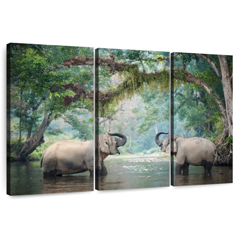 Brampt Bathing Elephants, 14" H x 23" W