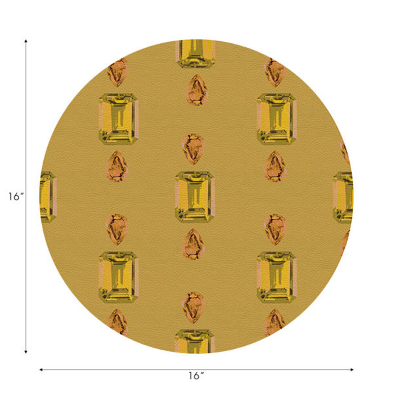 Vegan Leather Round Placemats, Citrines and Sapphires, Gold