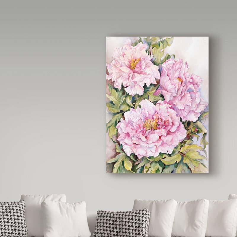 « pivoines », reproduction de peinture à l’acrylique sur toile tendue, H 32 po x l 24 po x P 2 po