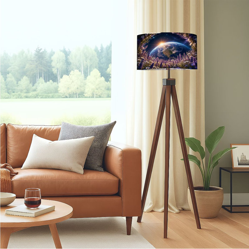  Lampe trépied sur pied Earth Horizon entourée de fleurs sauvages sous l'espace étoilé Sky Dreamy