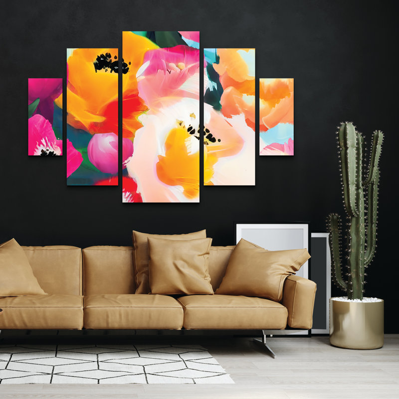 Ensemble de 5 panneaux muraux - Tina Lavoie «Spring Is Bursting Forth», art mural sur toile pour le salon, la chambre à coucher ou le bureau 