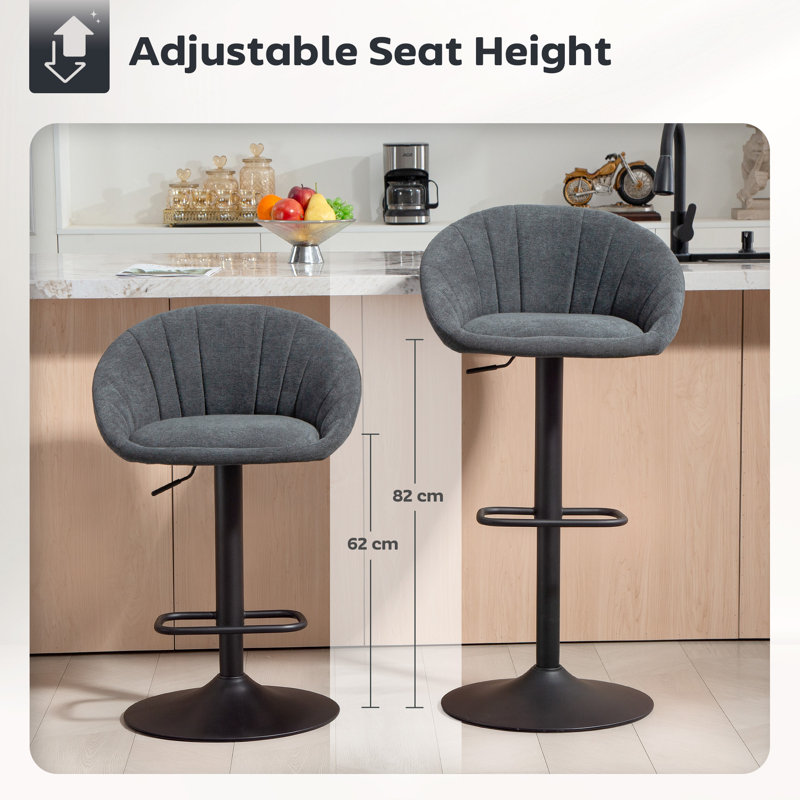 Swivel Upholstered Adjustable Height Counter Stool with Metal Frame, Dark Grey
