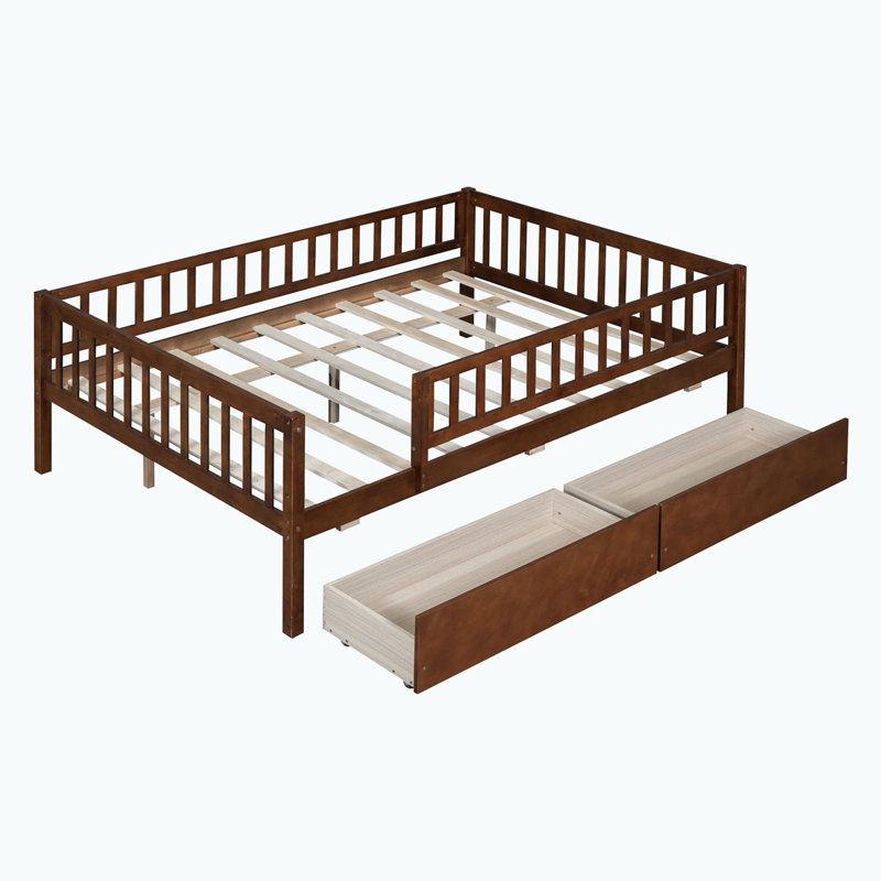 Daybed Wood Bed with Two Drawers, Walnut, Full