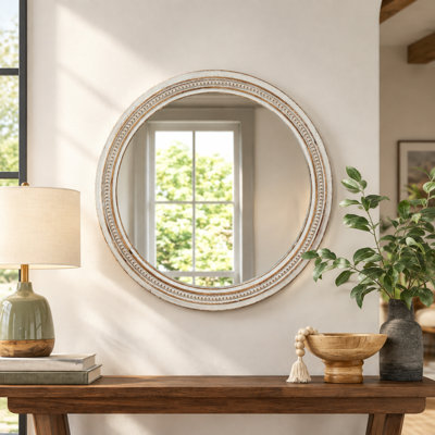 Round Decorative Wall Mirror With Woven Rattan-Textured Frame