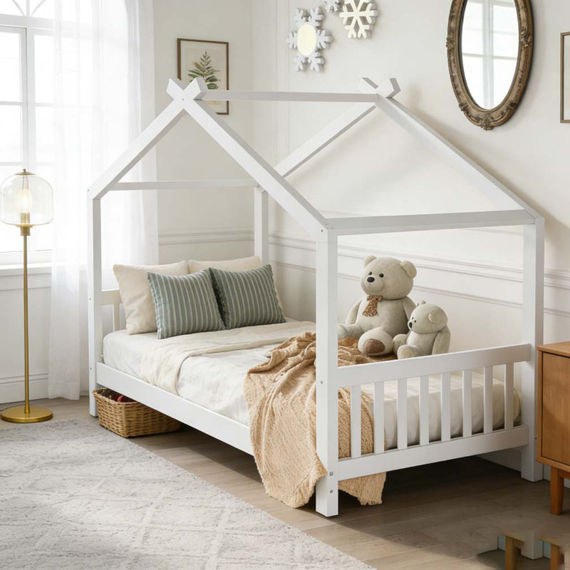 Lit plateforme simple avec tête et pied de lit, Lit simple, Blanc