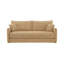 Canapé en tissu chenille texturé beige avec coussins décoratifs