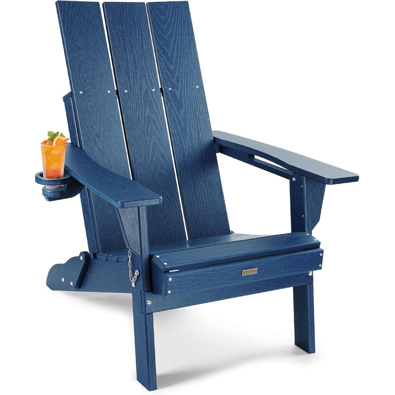 Adirondack Chair, Oversized HDPE Folding Adirondack Chair With Cup Holder, Navy