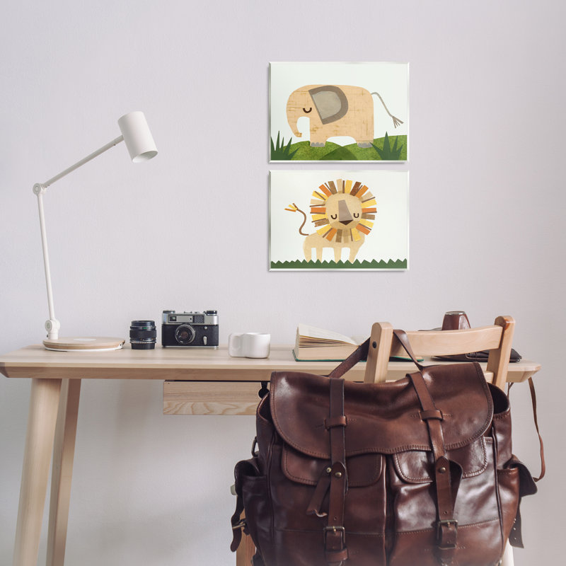 «Adorable Cozy Elephant & Lion», ensemble de 2 plaques murales par Jenny Westenhofer
