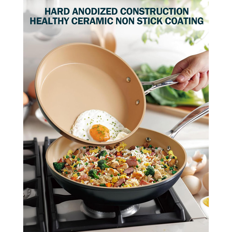 3-Piece Black and Apricot Aluminum Nonstick Frying Pan Set