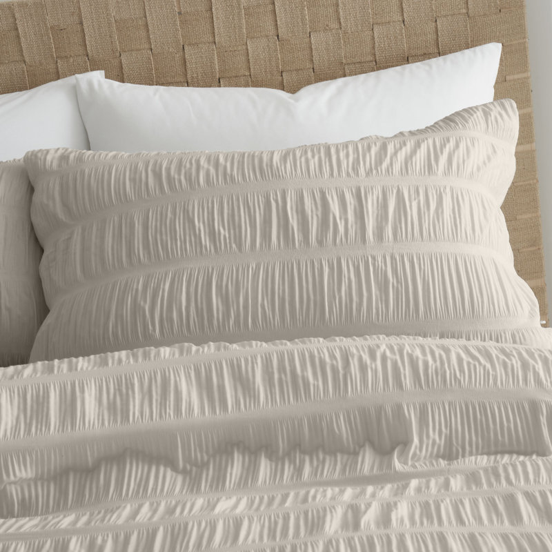 Seersucker Duvet Cover Set with Pillowcases, Natural, Super King Duvet Cover + 2 Standard Pillowcases