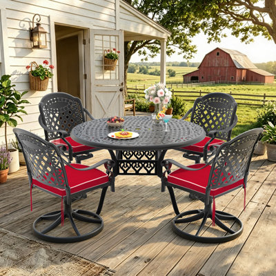 4-Person Round  Outdoor Dining Set With Red Color