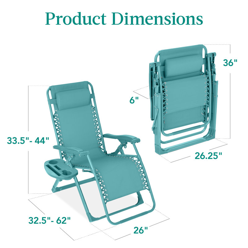 Monochromatic Zero Gravity Chair, Folding Patio Recliner W/Side Tray, Headrest, Caribbean