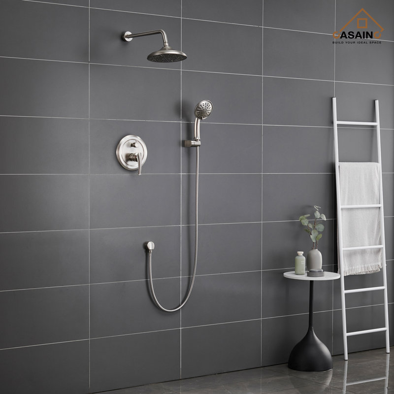 Brushed Nickel Wall Mounted Multi-Head Rain Shower System