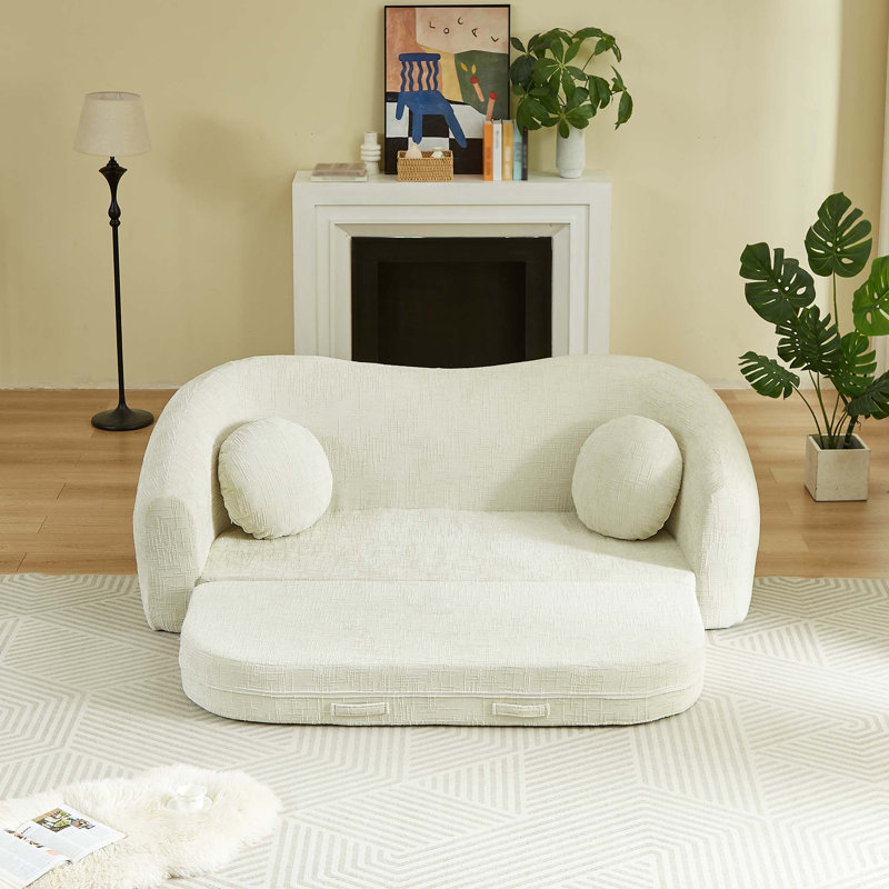 Canapé inclinable incurvé convertible avec conception 2 en 1 peu encombrante et aucun assemblage requis, Chenille beige