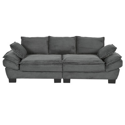 Modern Curved Sofa, Back Upholstered Couch with 2 Decorative Throw Pillows, Corduroy Fabric Couch for Living Room, Bedroom, Apartment