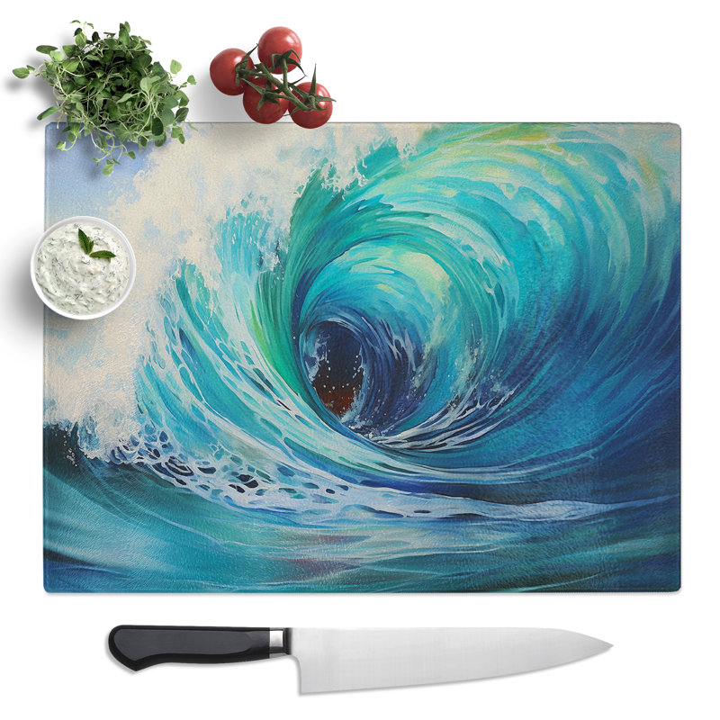 Wave Hard Edge  Glass Chopping Board