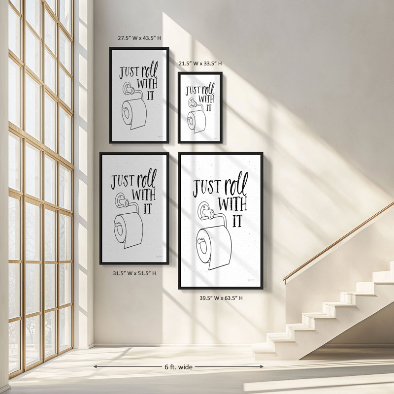 "Bathroom Puns V" par Becky Thorns, reproduction sur toile dans un cadre flottant, H 33,5 po x l 21,5 po