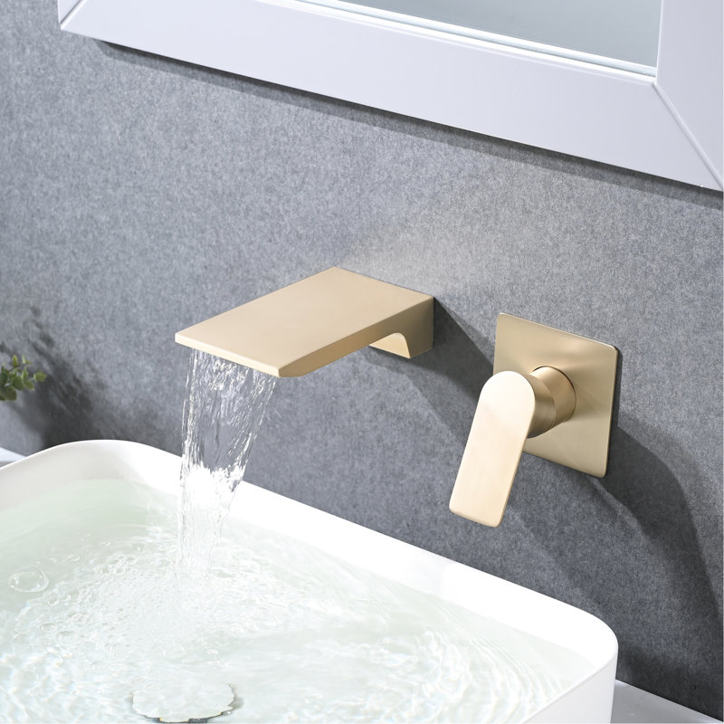Robinet mural de baignoire en acier inoxydable doré brossé, mitigeur monocommande, deux trous, finition durable, style moderne, poignée intégrée, option élégante pour votre salle de bain.