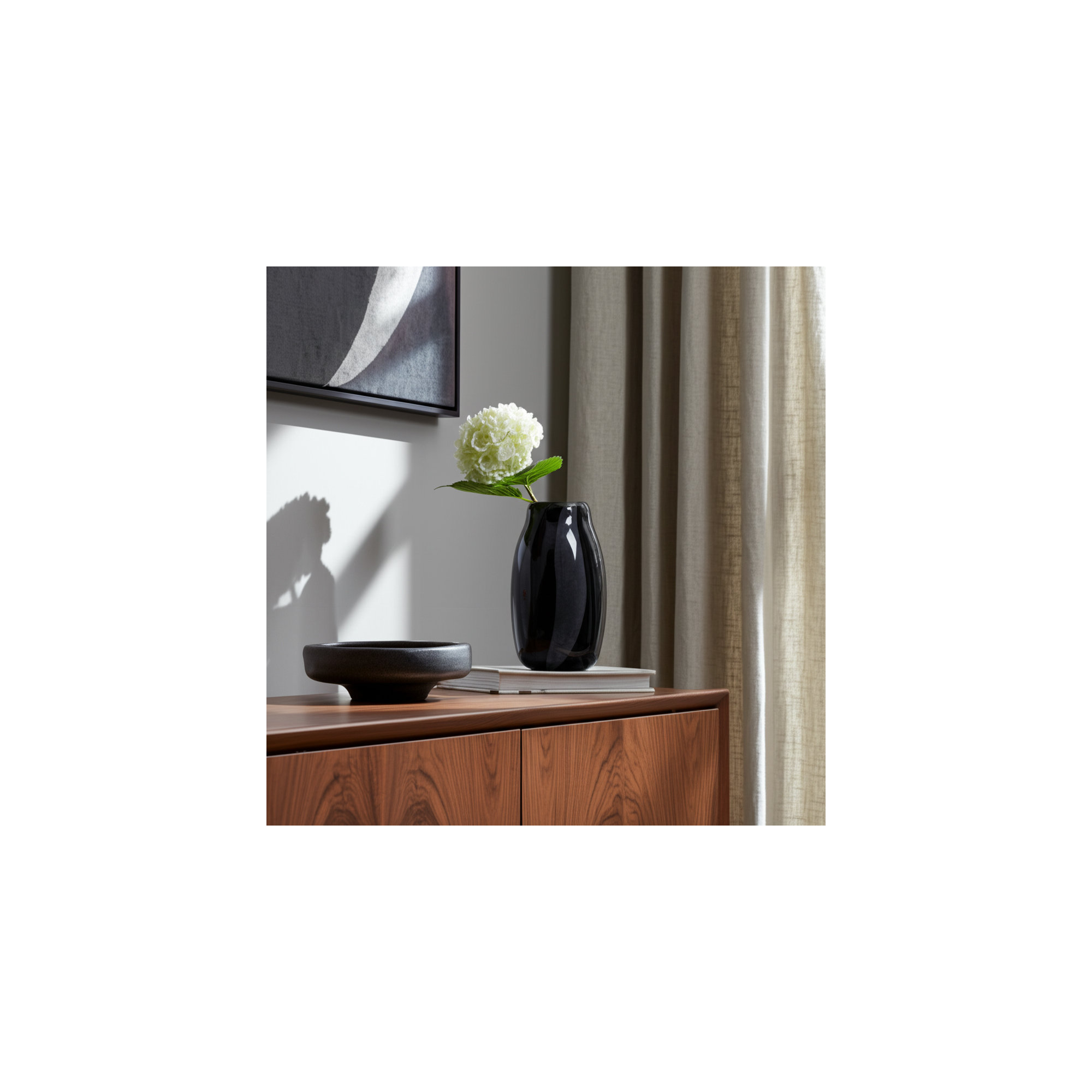 Mele Modern Striped Glass Vase, Black, 10" H x 6" W x 5" D