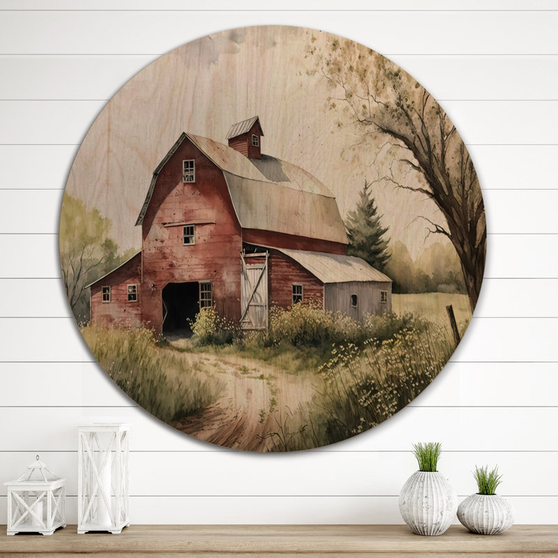 Pittoresque chemin sinueux et grange III - décoration murale en bois de style campagnard, H 23 po x l 23 po x P 1 po