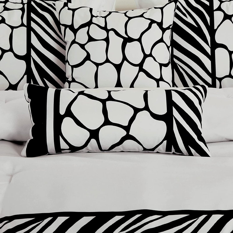 Queen Black and White Animal Print Comforter Set