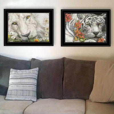 «Tiger Lily Dandy Lion», art mural encadré 2 pièces pour le salon et la maison par Ed Wargo