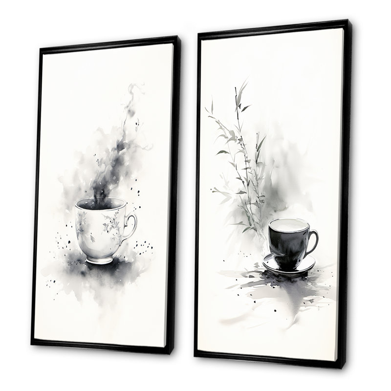 Ensemble de salon mural 2 pièces Chinese Tea Elegance I, Cadre noir, H 40 po x l 41 po