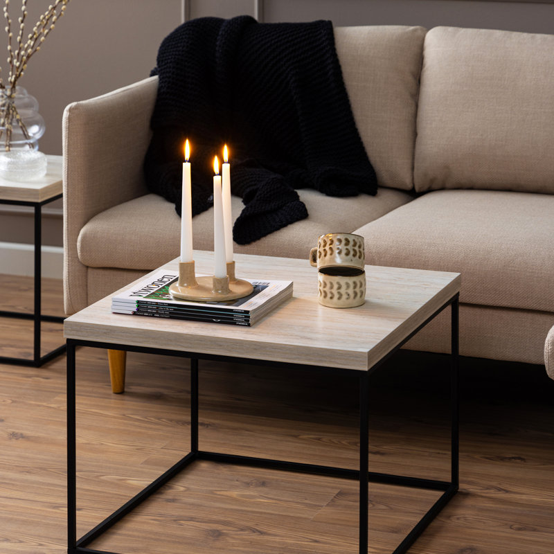Barossa Coffee Table with Top & Black Steel Base, Light Oak, 45cm H x 60cm L x 60cm W