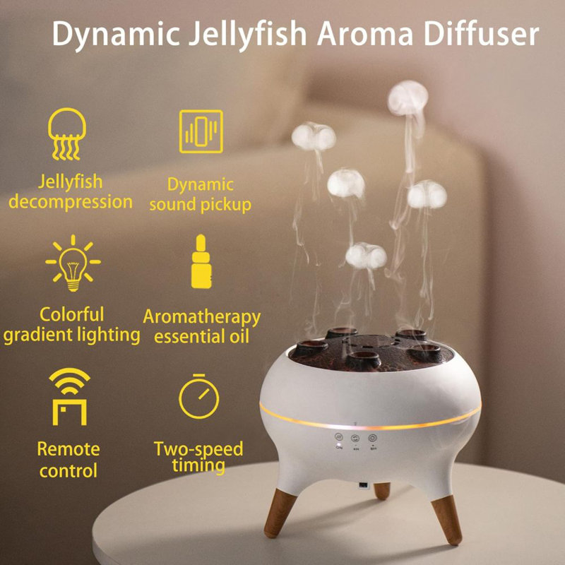 Diffuseur de méduse aux huiles essentielles, diffuseur d'aromathérapie, humidificateur ultrasonique à brume fraîche 250 ml, diffuseur de méduse avec 7 couleurs de lumière, télécommande, minuterie pour bureau à domicile
