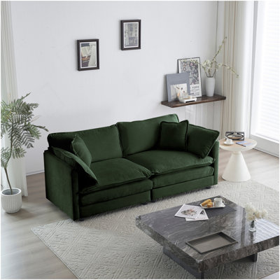 Canapé de causeuse moderne en tissu pour le salon, canapé rembourré 2 places à assise profonde de grande taille avec 4 coussins, chenille verte