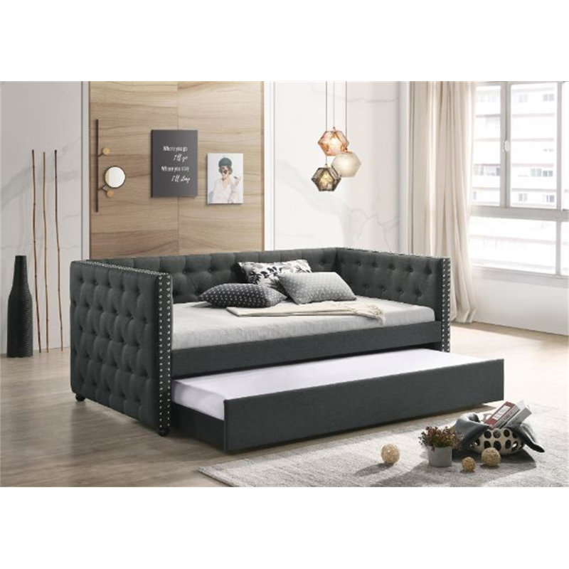 Wickman Daybed with Trundle,Platform Bed,Bed Frame, Gray, Twin, Solid + Manufactured Wood