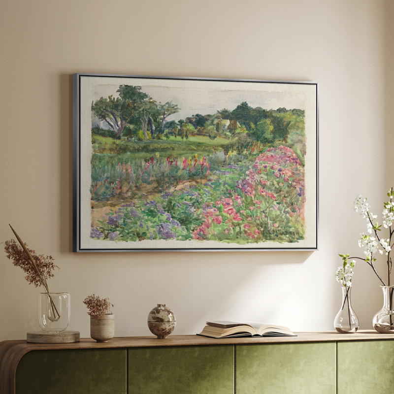 Paysage rétro - LXIX - Toile tendue avec châssis, Toile argentée avec cadre flottant, H 27 po x l 41 po x P 2 po