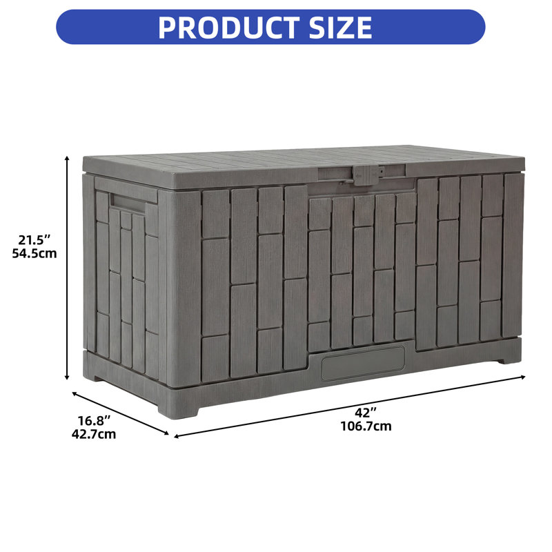 Edrosie Inc 60 Gallon Resin Waterproof Outdoor Deck Storage Box, Light Brown