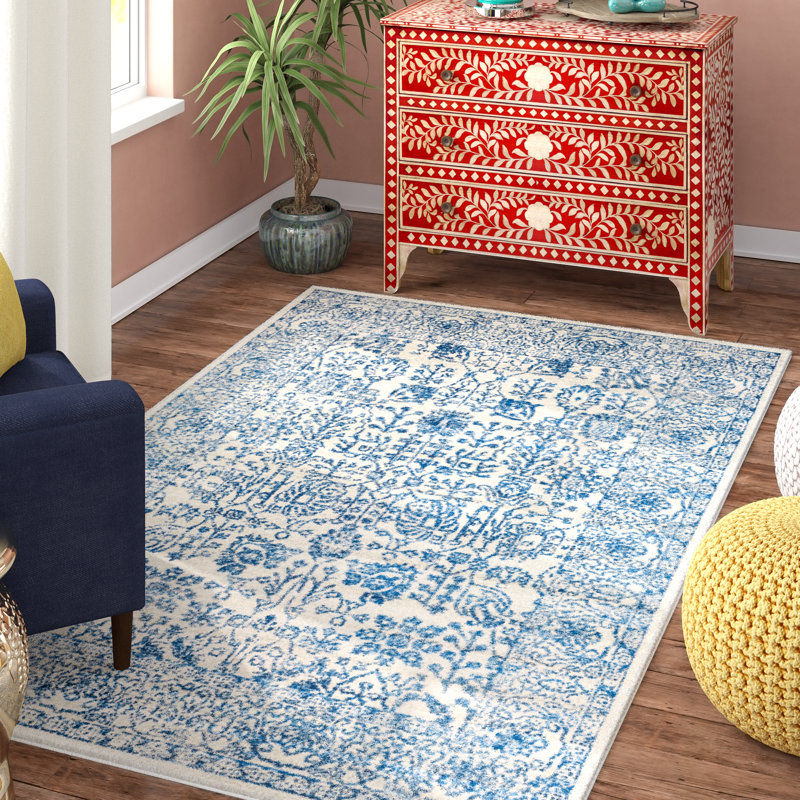 Tapis bleu foncé / gris clair Hillsby, Rectangle 9 pi x 12 pi 6 po