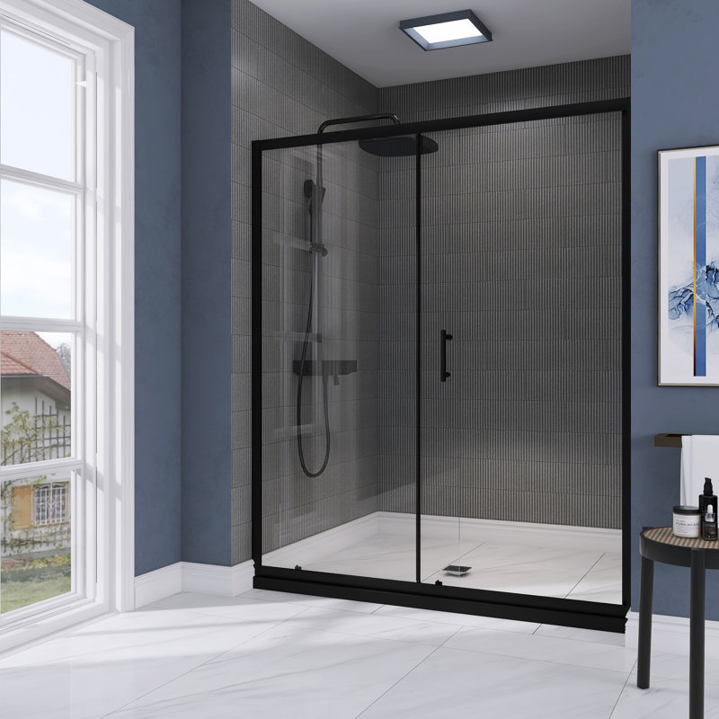 58.5"-60" W x 72" H Single Sliding Framed Shower Door | 1/5" (5mm) Upgrade Explosion-Proof Tempered Glass | Aluminum Alloy Frame | Safe,Magnetic, Explosion-Resistant, Clear & Stylish, Sturdy & Durable