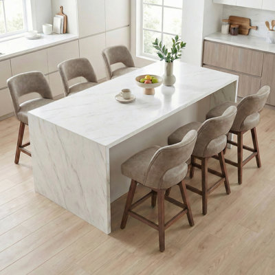 Faux Leather Swivel Bar Stool with Solid Wood Frame (Set of 6)