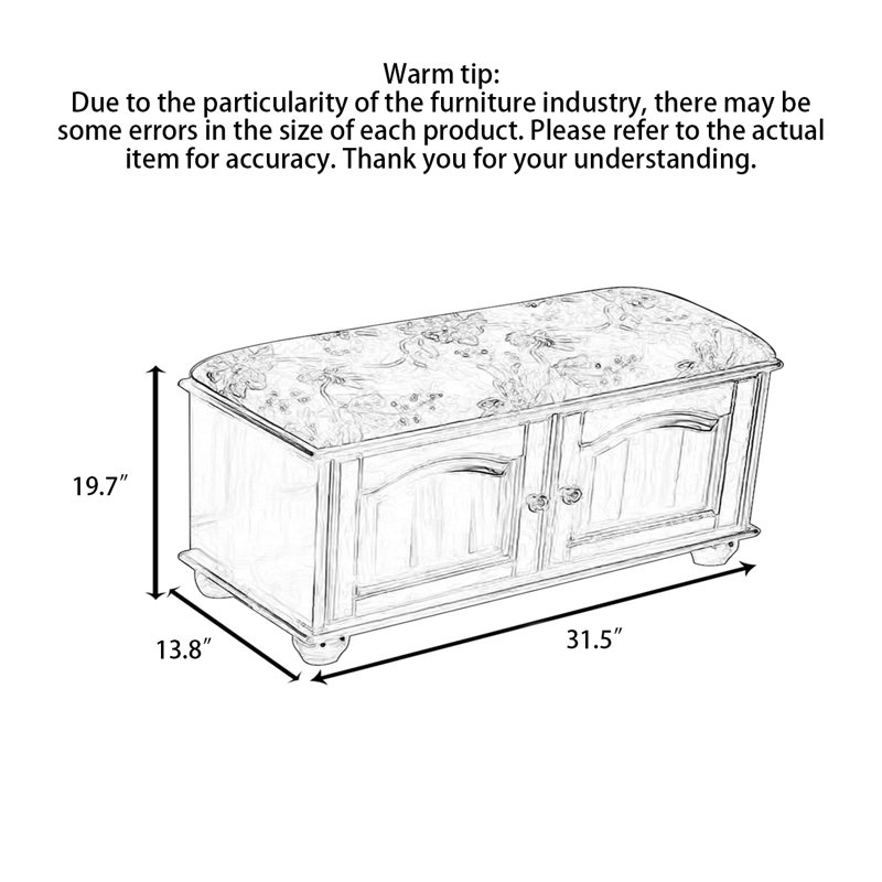 Solid Rubberwood Shoe Cabinet with Seating, H 19,69 po x l 31,5 po x P 13,78 po