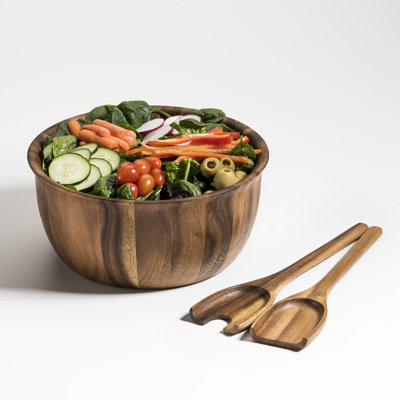 Acacia Wood Salad Bowl with Servers