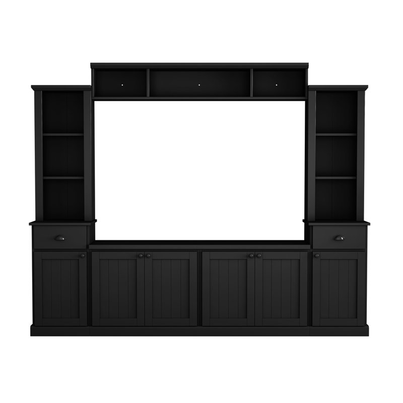 Meuble audio-vidéo pour téléviseur de 75 po, noir, avec options de rangement polyvalentes et tablettes réglables