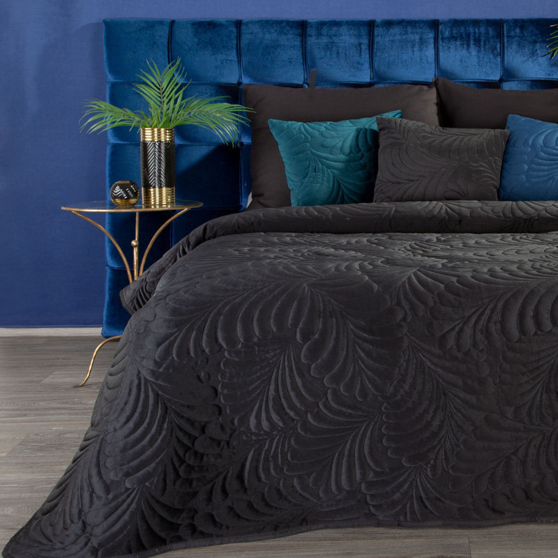 Purkey Floral Bedspread, W220 x L240cm, Black