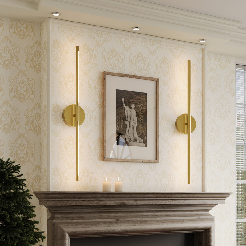 32'' Battery Operated Wall Sconces with Remote Control, Dimmable Wall Sconces Set of Two, 350°Rotate, Gold