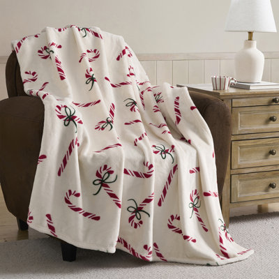 Hallmark Red Candy Canes Plush Throw, 50" X 70"